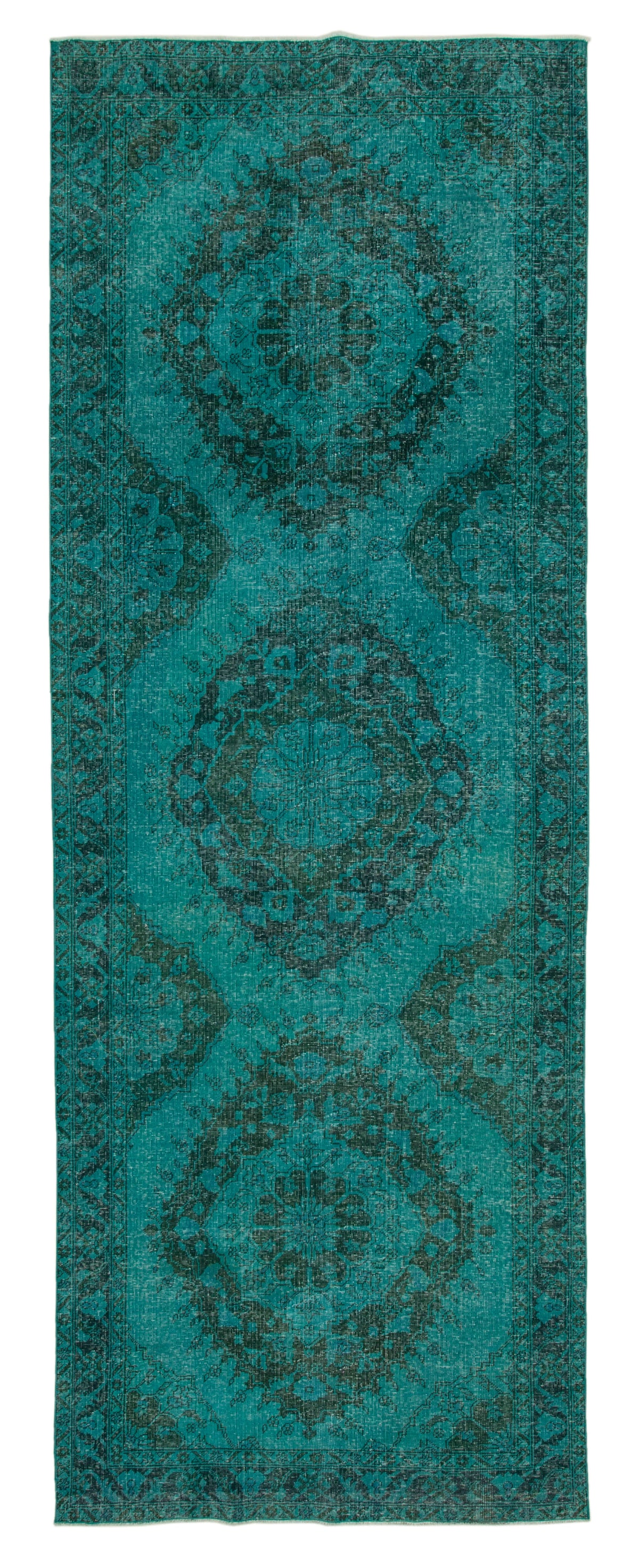 5x13 Turquoise Turkish Vintage Overdyed Runner Rug – 24247