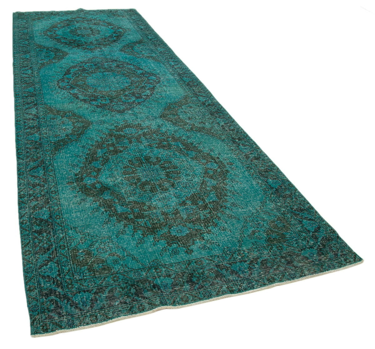 5x13 Turquoise Turkish Vintage Overdyed Runner Rug – 24247