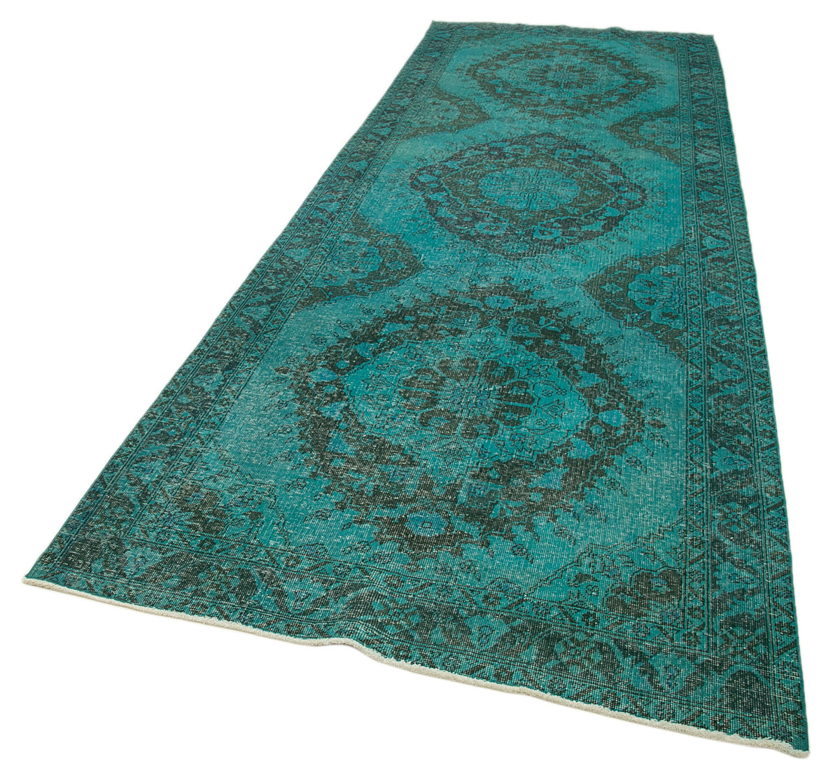 5x13 Turquoise Turkish Vintage Overdyed Runner Rug – 24247