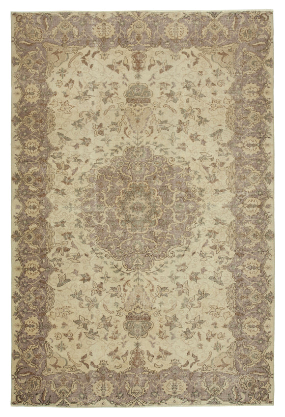 6x9 Beige Turkish Vintage Area Rug - 24906