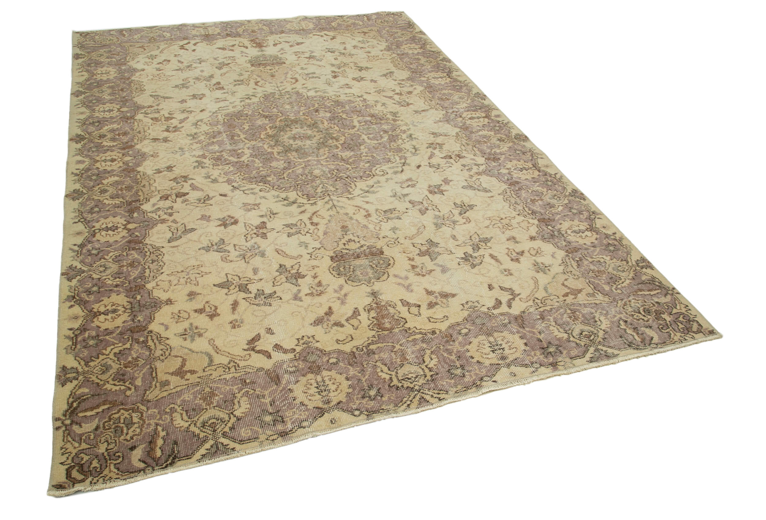 6x9 Beige Turkish Vintage Area Rug - 24906