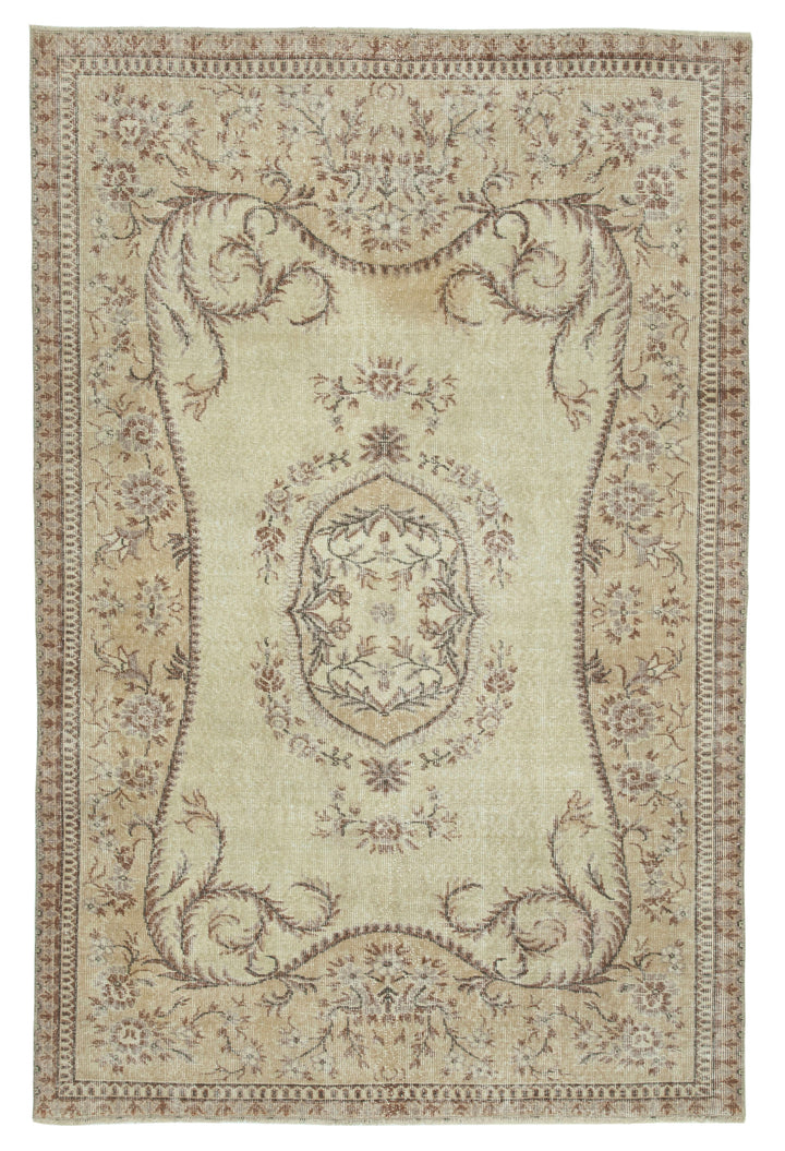 5x8 Beige Turkish Vintage Area Rug - 24927