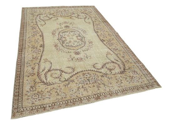 5x8 Beige Turkish Vintage Area Rug - 24927