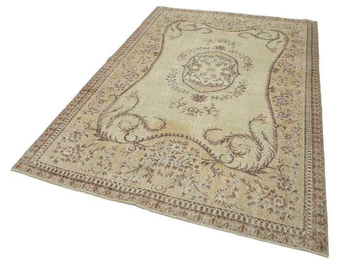 5x8 Beige Turkish Vintage Area Rug - 24927