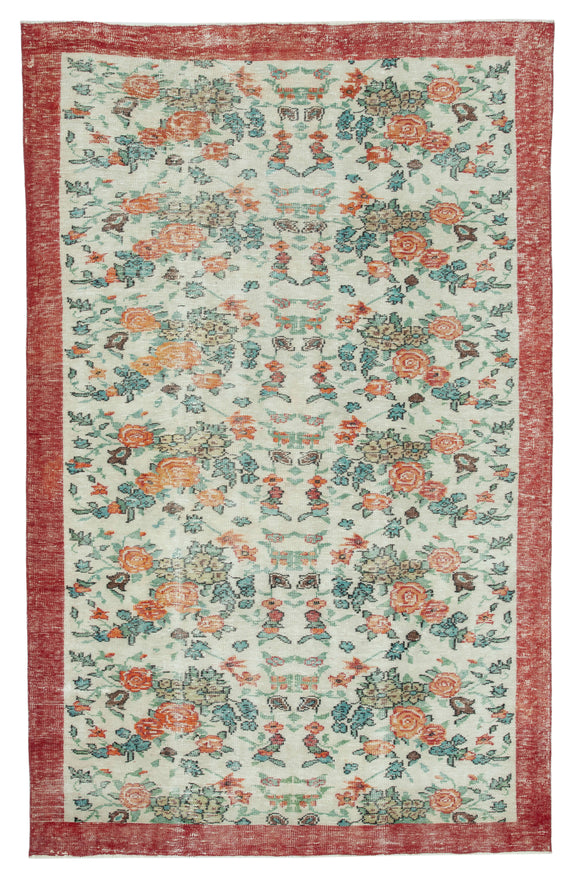 6x10 Beige Turkish Vintage Area Rug - 24930