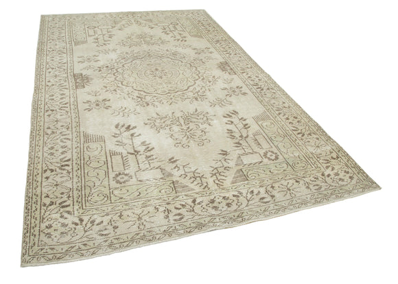 6x10 Beige Turkish Vintage Area Rug - 24951