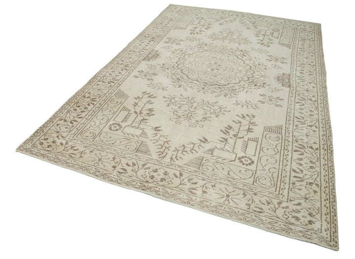 6x10 Beige Turkish Vintage Area Rug - 24951