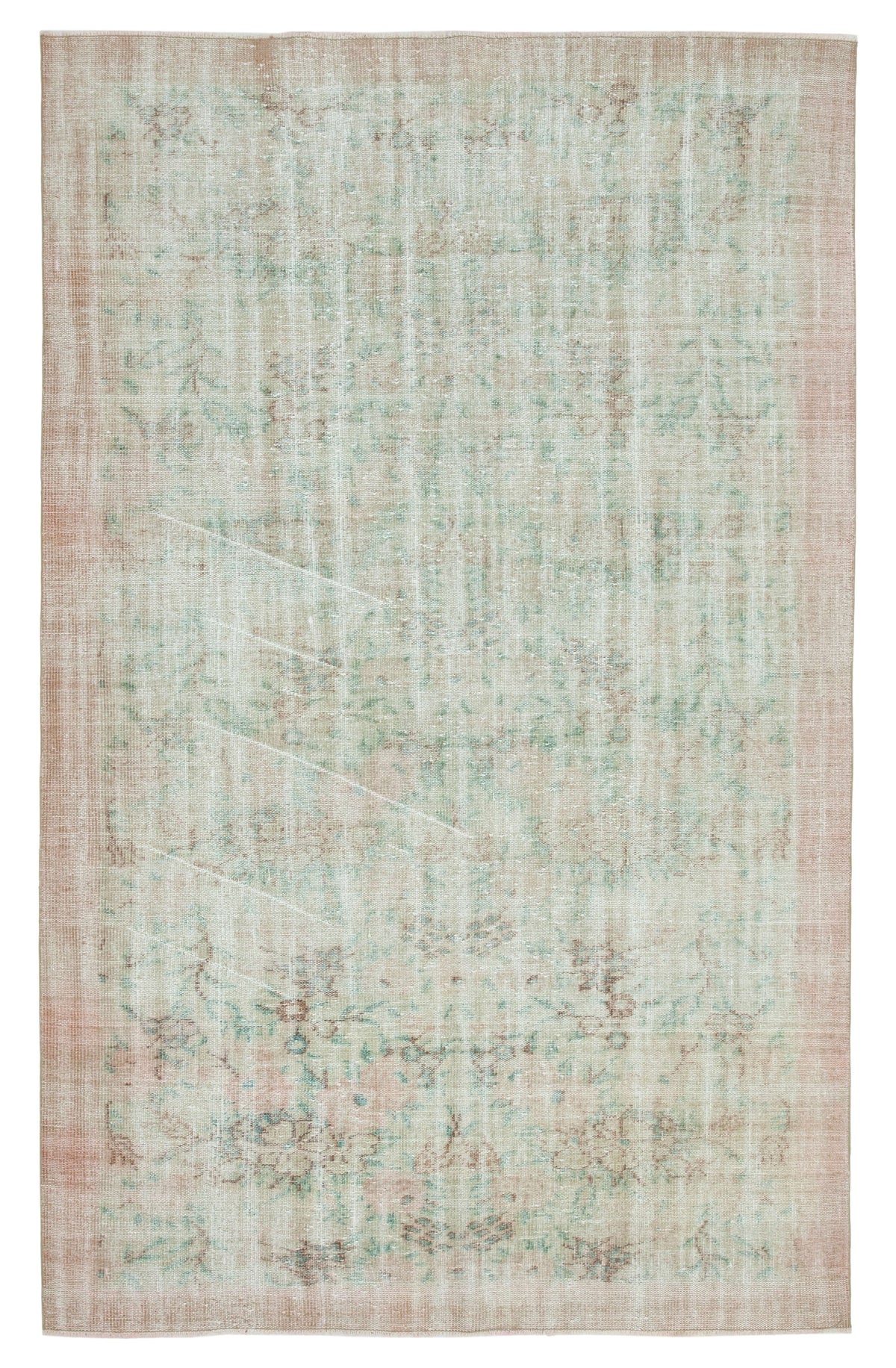 6x9 Beige Turkish Vintage Area Rug - 24964