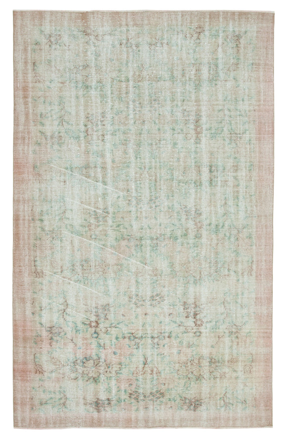 6x9 Beige Turkish Vintage Area Rug - 24964