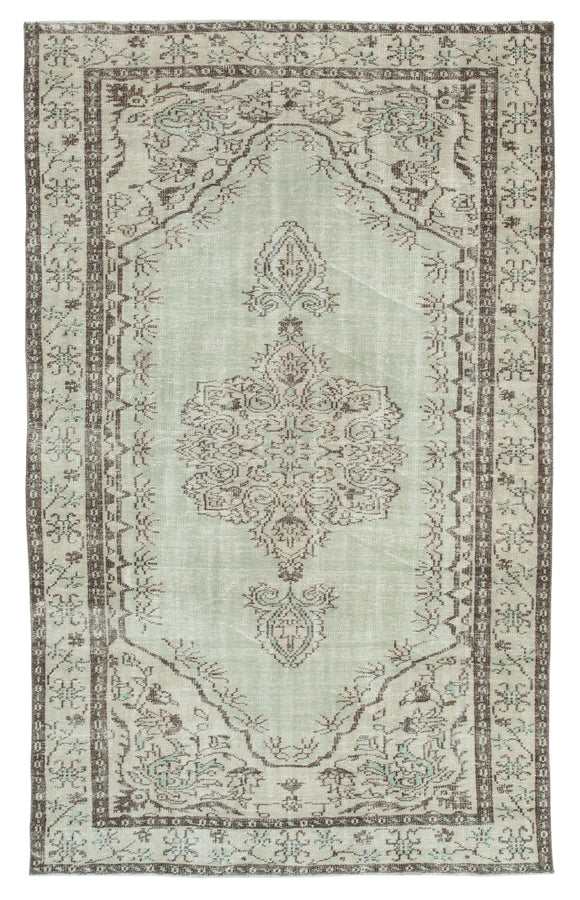 6x9 Beige Turkish Vintage Area Rug - 25009