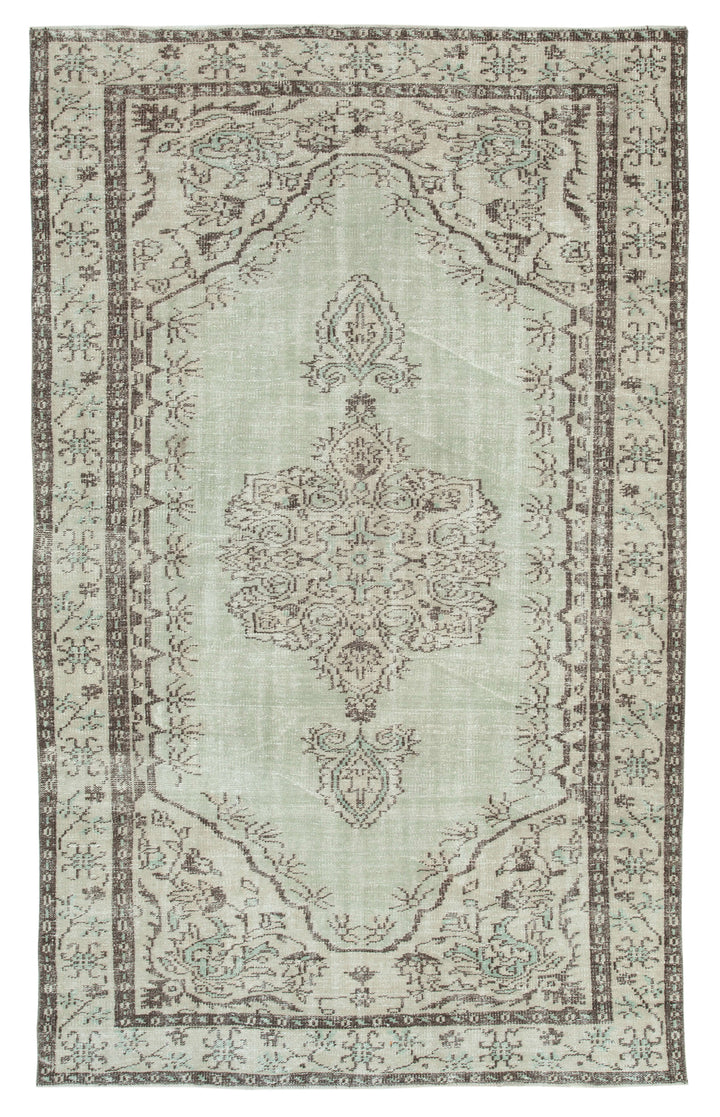 6x9 Beige Turkish Vintage Area Rug - 25009