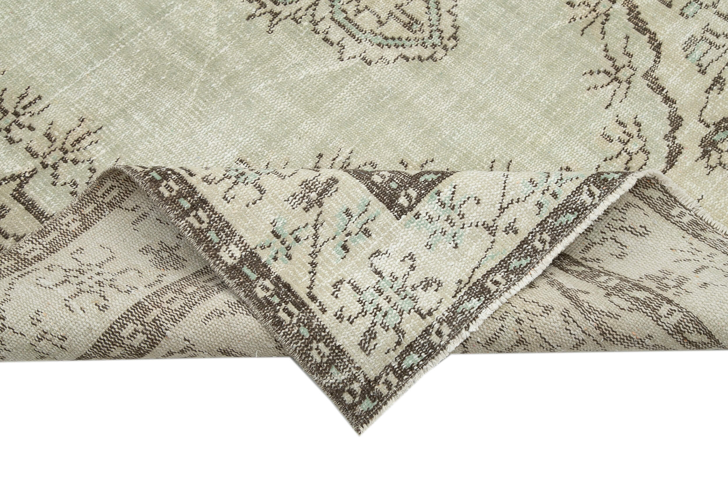 6x9 Beige Turkish Vintage Area Rug - 25009