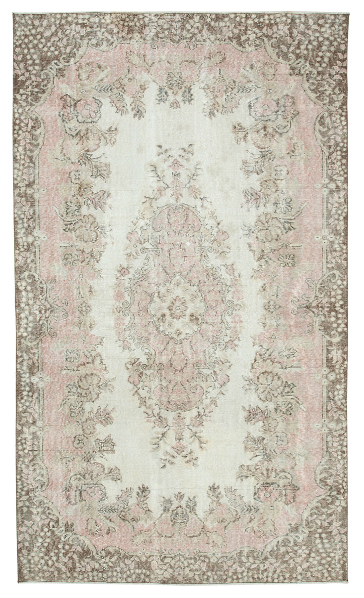 6x9 Beige Turkish Vintage Area Rug - 25025