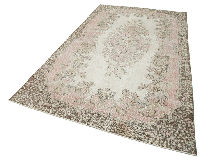 6x9 Beige Turkish Vintage Area Rug - 25025