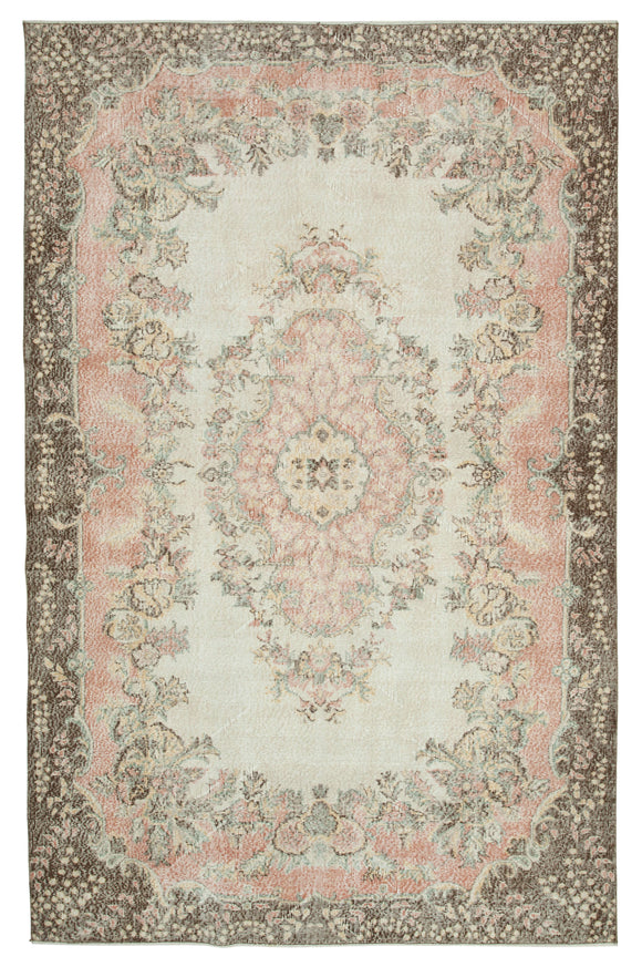 6x10 Beige Turkish Vintage Area Rug - 25049
