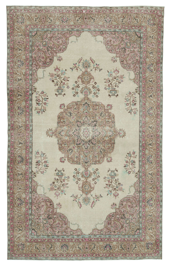 6x10 Beige Turkish Vintage Area Rug - 25054