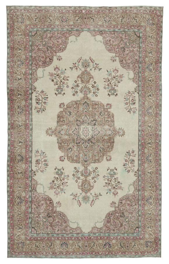 6x10 Beige Turkish Vintage Area Rug - 25054