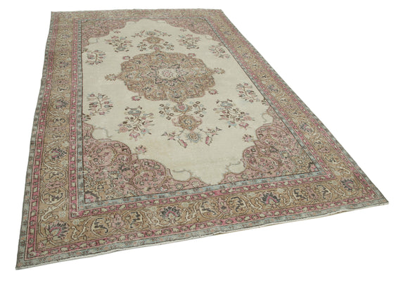 6x10 Beige Turkish Vintage Area Rug - 25054