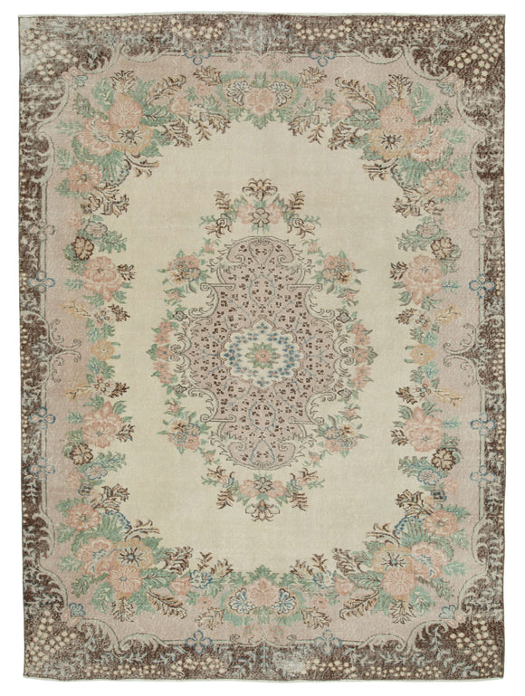 7x10 Beige Turkish Vintage Area Rug - 25059