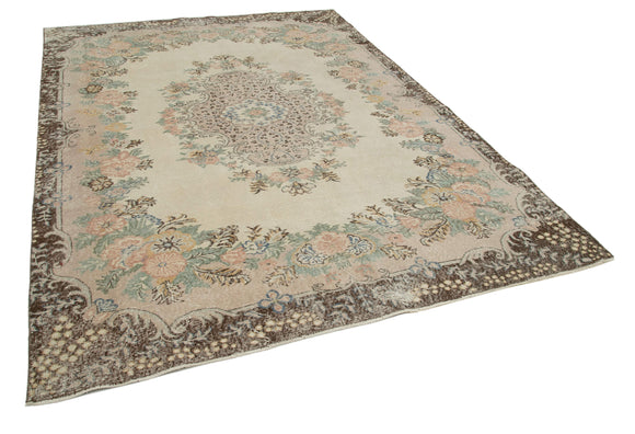 7x10 Beige Turkish Vintage Area Rug - 25059