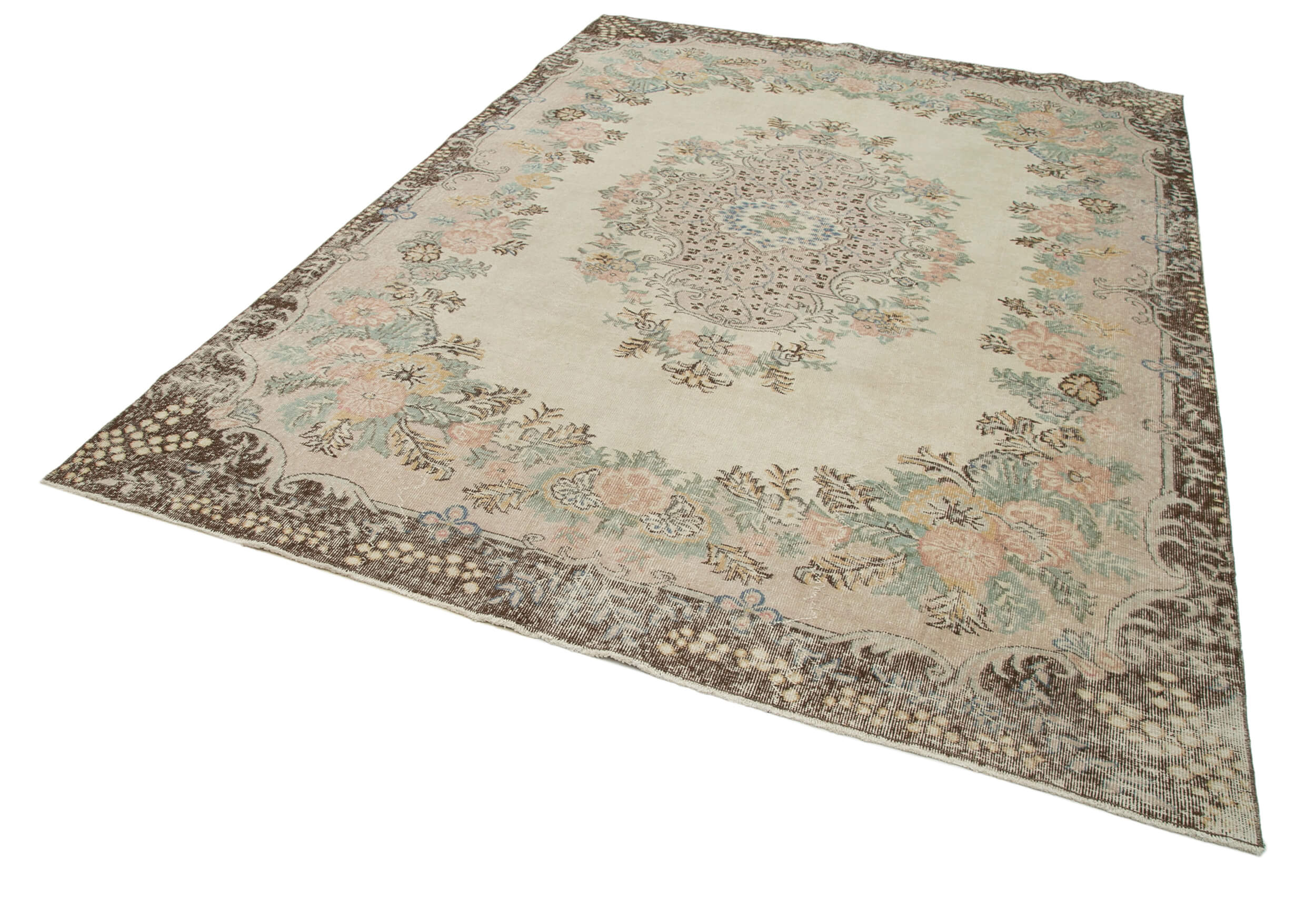 7x10 Beige Turkish Vintage Area Rug - 25059