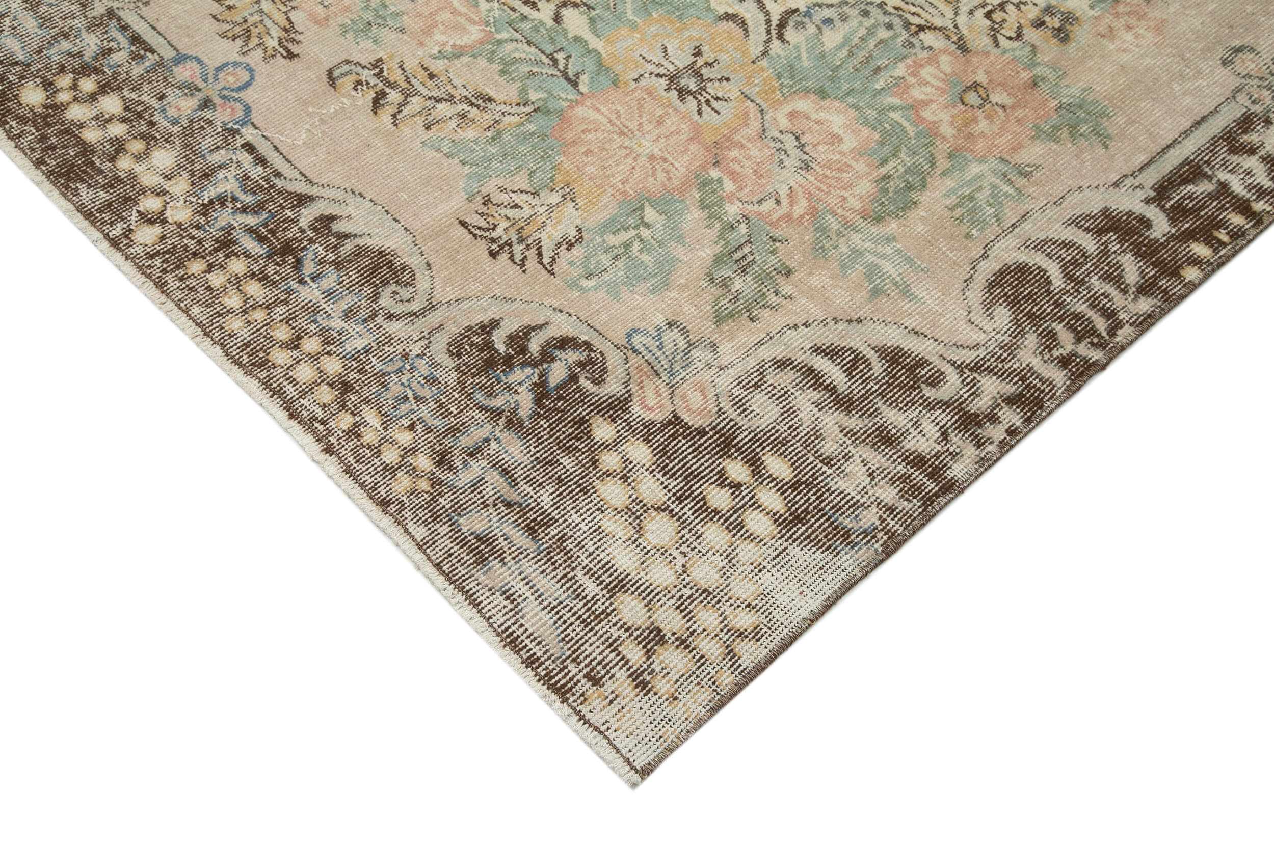 7x10 Beige Turkish Vintage Area Rug - 25059