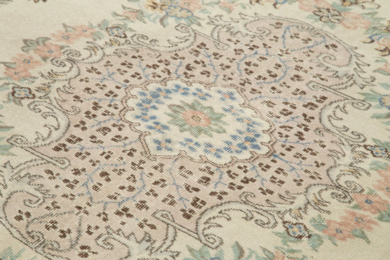7x10 Beige Turkish Vintage Area Rug - 25059