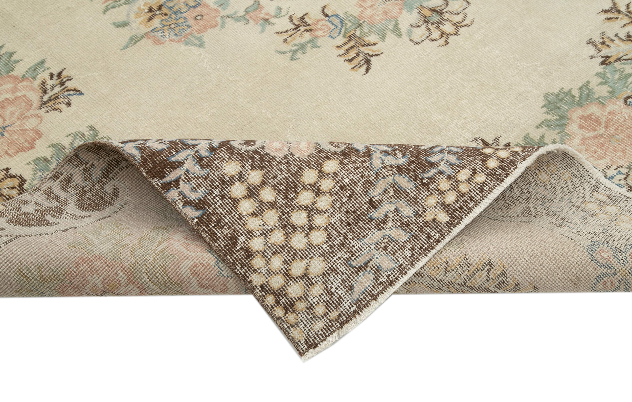 7x10 Beige Turkish Vintage Area Rug - 25059