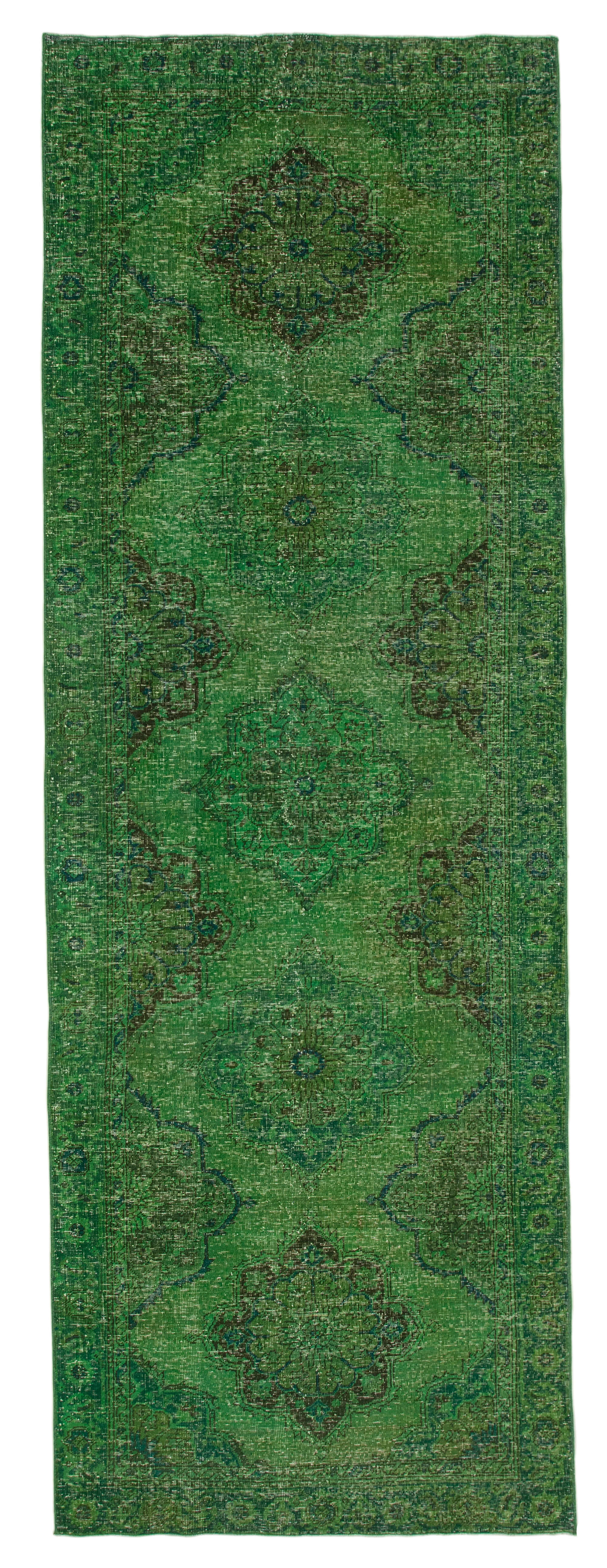 4x13 Green Turkish Over Dyed Runner Rug - 2505