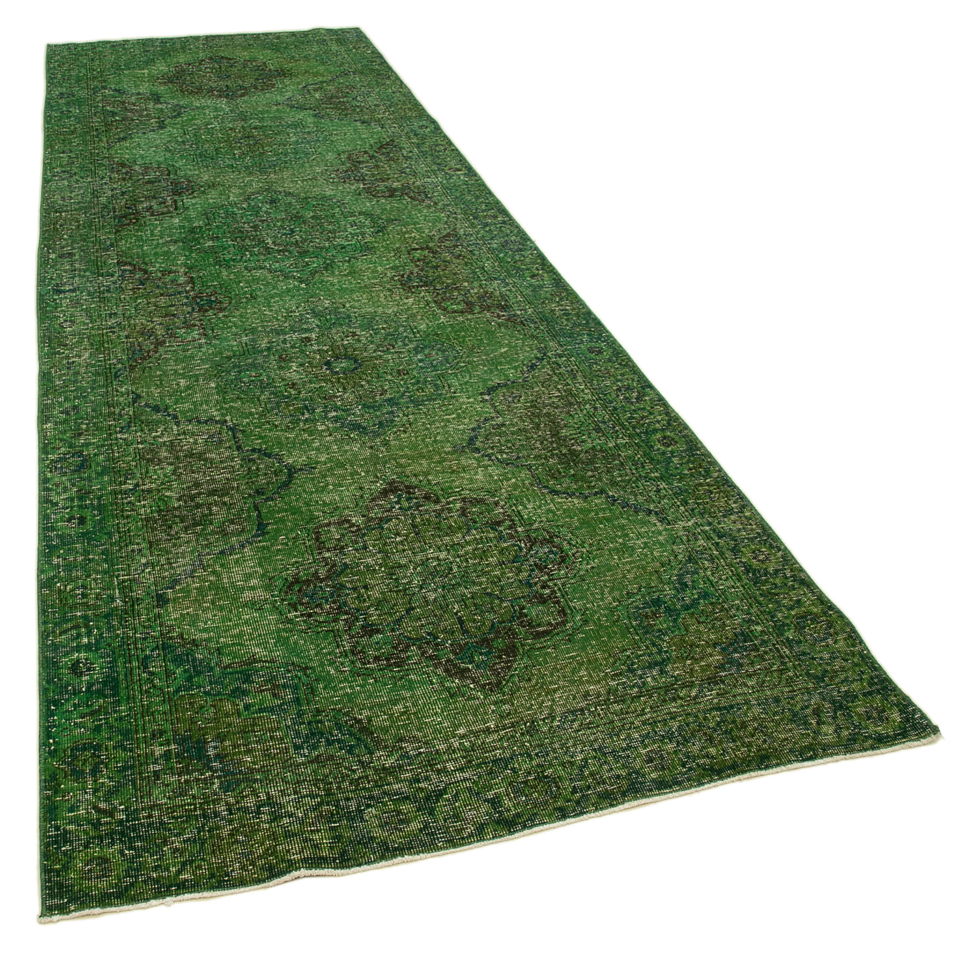 4x13 Green Turkish Over Dyed Runner Rug - 2505