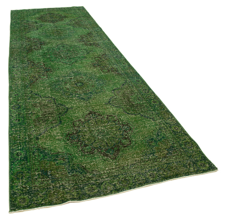 4x13 Green Turkish Over Dyed Runner Rug - 2505