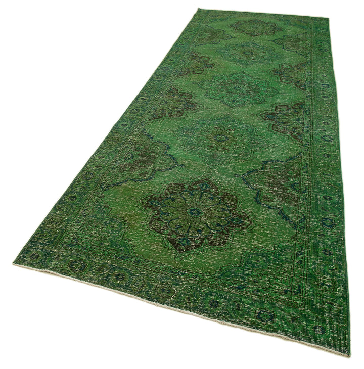 4x13 Green Turkish Over Dyed Runner Rug - 2505