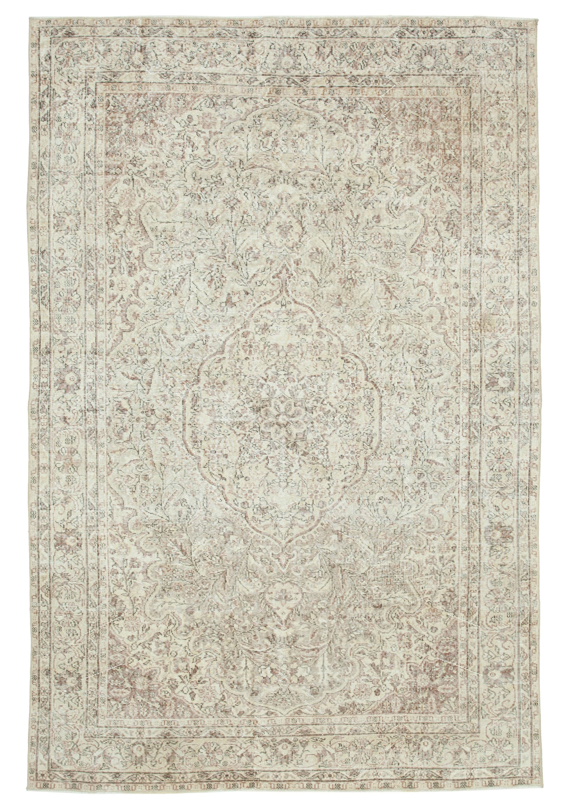 7x10 Beige Turkish Vintage Area Rug - 25154