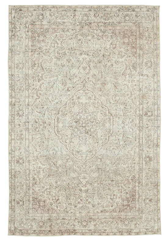 7x10 Beige Turkish Vintage Area Rug - 25154