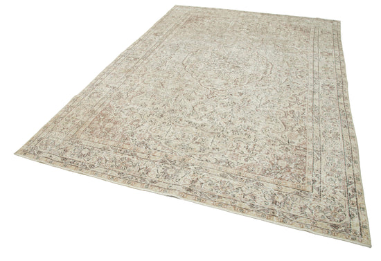 7x10 Beige Turkish Vintage Area Rug - 25154