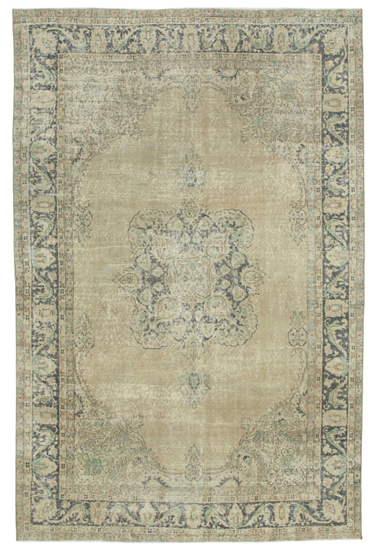 7x10 Beige Turkish Vintage Area Rug - 25188
