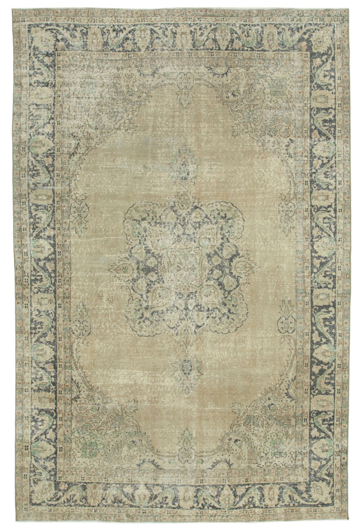 7x10 Beige Turkish Vintage Area Rug - 25188