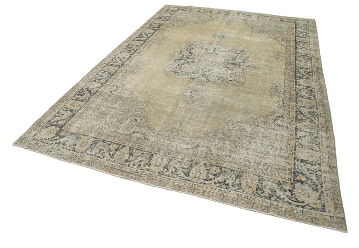7x10 Beige Turkish Vintage Area Rug - 25188