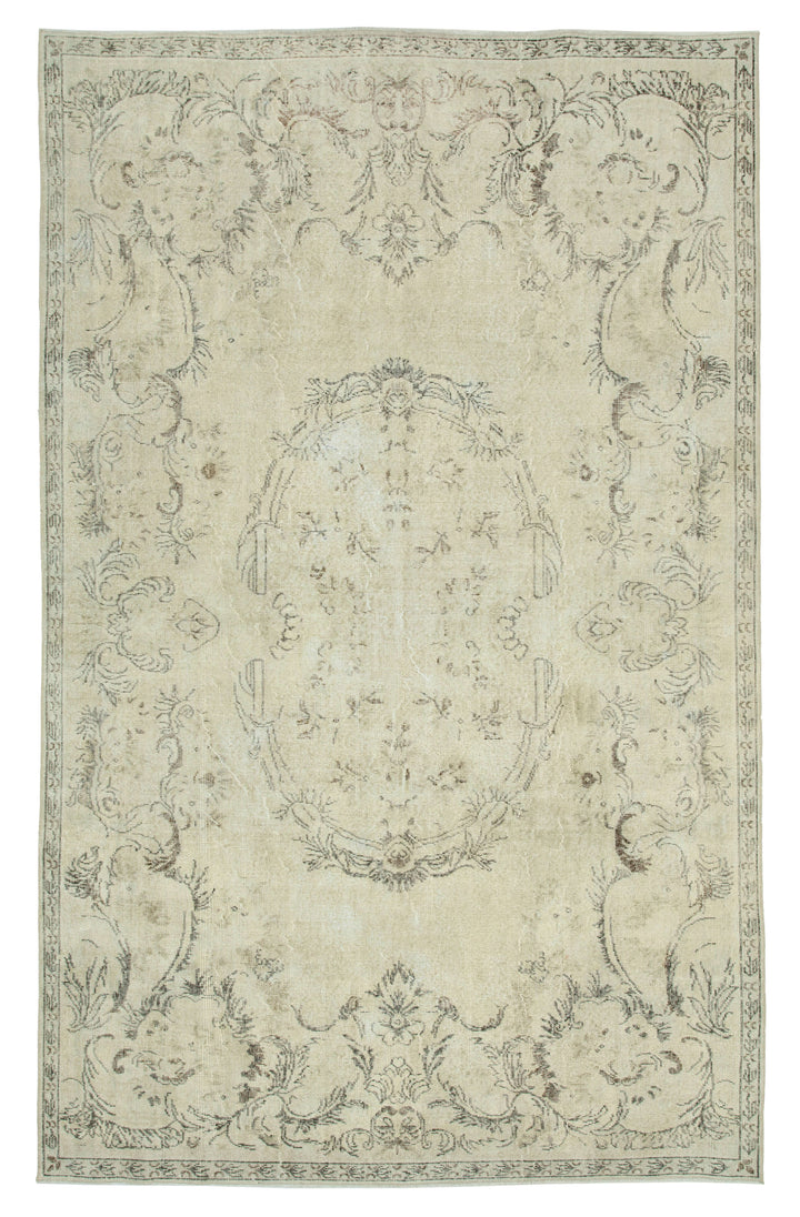 7x11 Beige Turkish Vintage Area Rug - 25192