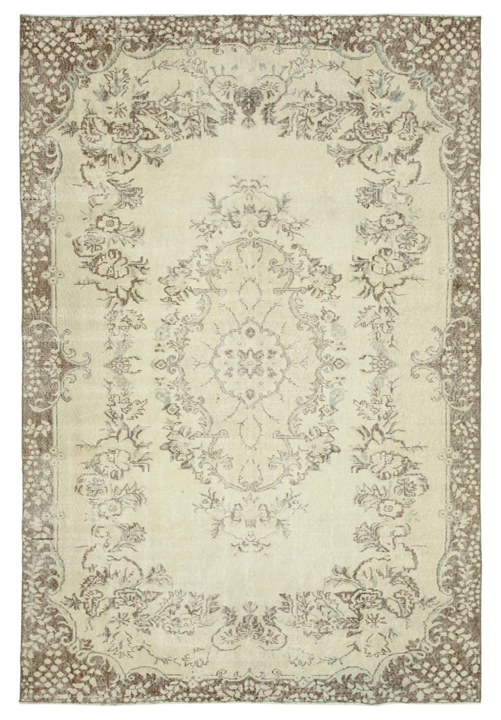 7x10 Beige Turkish Vintage Area Rug - 25194