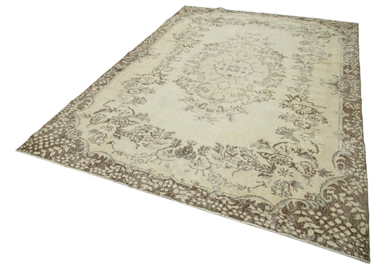 7x10 Beige Turkish Vintage Area Rug - 25194