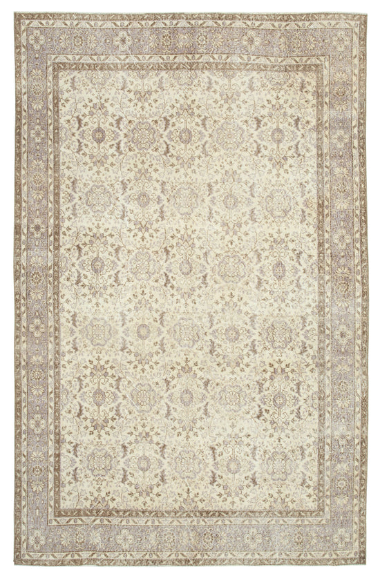 7x10 Beige Turkish Vintage Area Rug - 25199