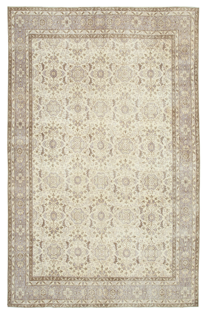 7x10 Beige Turkish Vintage Area Rug - 25199