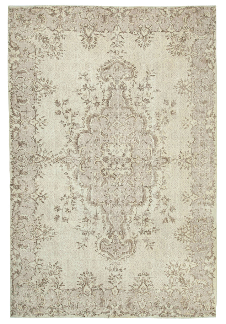 7x10 Beige Turkish Vintage Area Rug - 25227