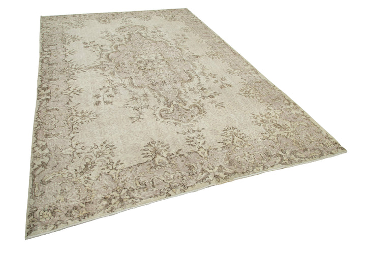 7x10 Beige Turkish Vintage Area Rug - 25227