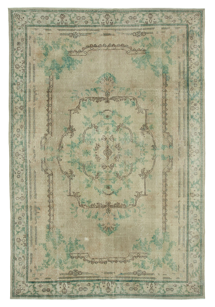 7x10 Beige Turkish Vintage Area Rug - 25273