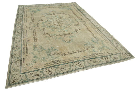 7x10 Beige Turkish Vintage Area Rug - 25273