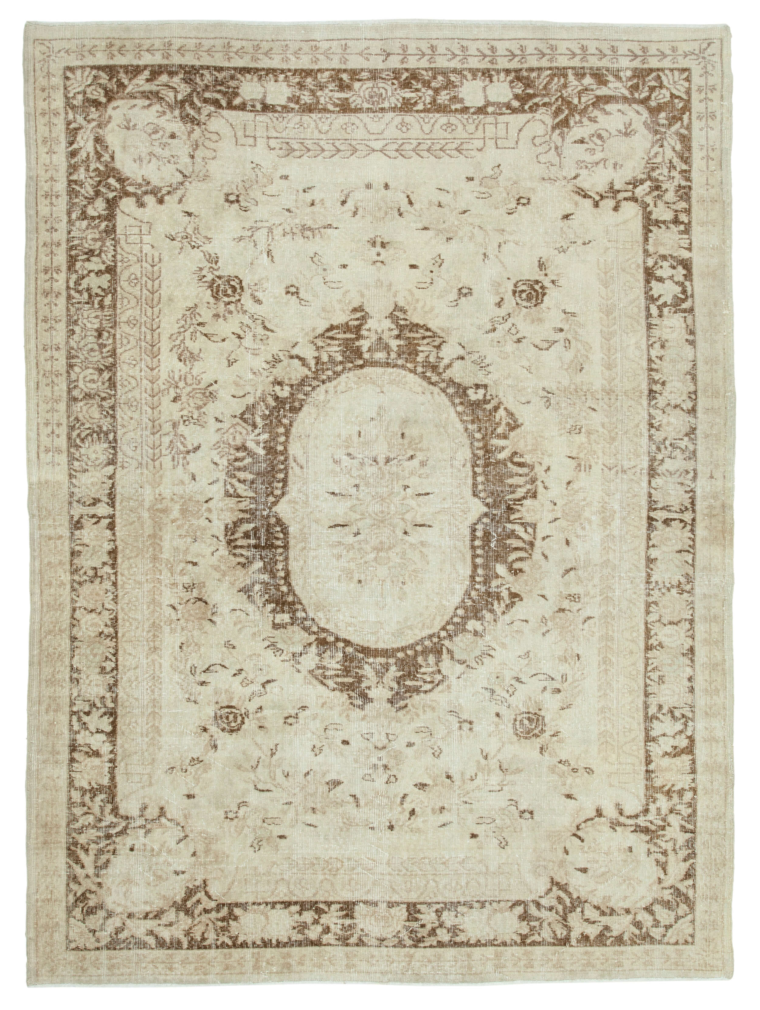 7x9 Beige Turkish Vintage Area Rug - 25297