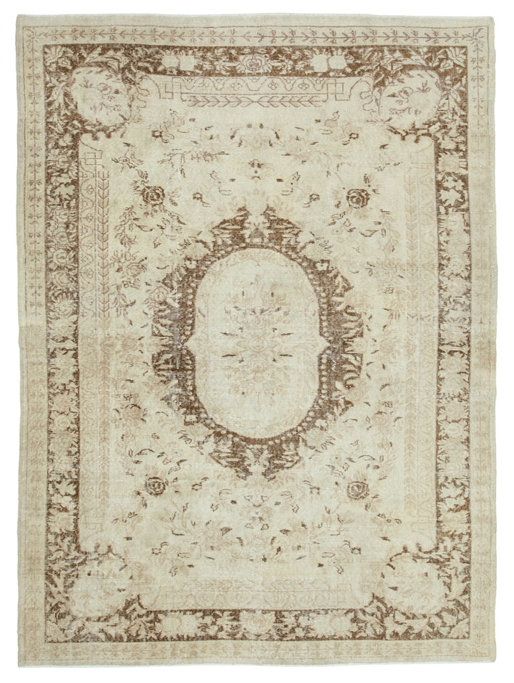 7x9 Beige Turkish Vintage Area Rug - 25297
