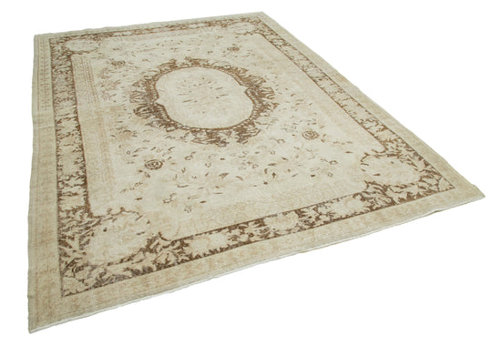 7x9 Beige Turkish Vintage Area Rug - 25297